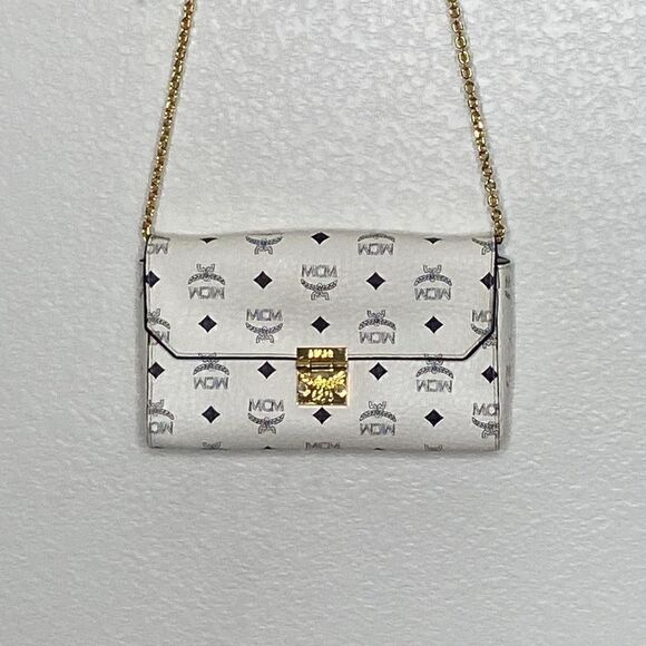 MCM Women’s White All Over Logo Print Shoulder Bag - Picture 2 of 14